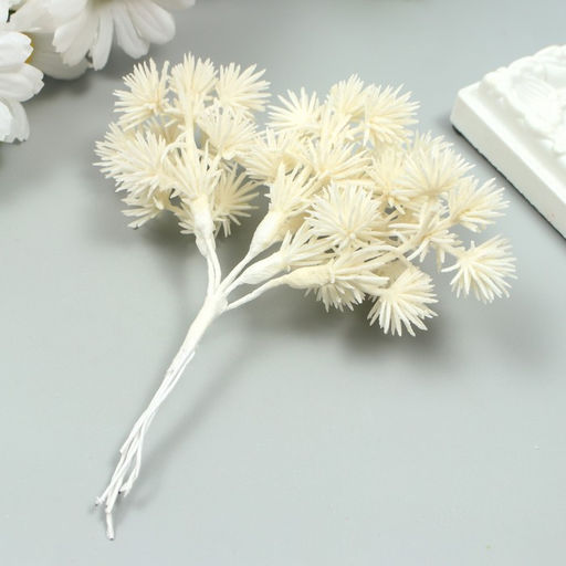 Цена за 10 шт. Искусственное растение для творчества «Еловые шарики» 1 букет=6 веточек белый 14 см