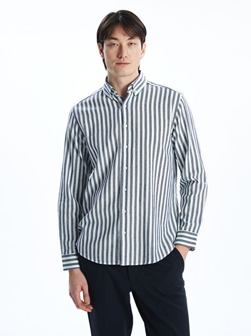 Regular Fit Uzun Kollu ?izgili Poplin Erkek G?mlek