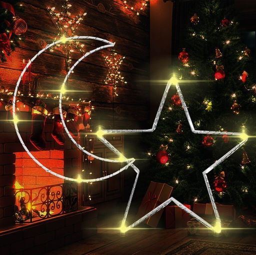 Гирлянда штора Роса -светлячкиЗвезда и луна тепло желтое свечение ,7 режимов свечения ,8 фигур, 3х0.75м , - 1000 деталей фото 3