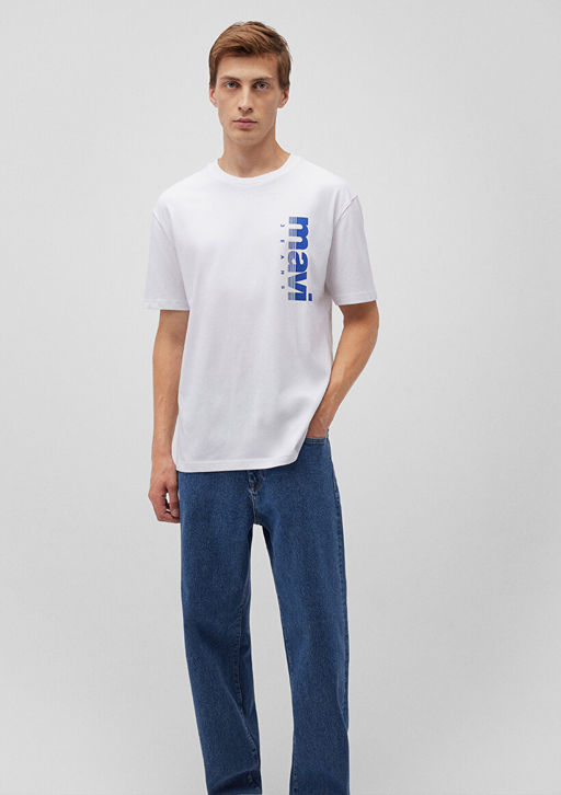 Mavi Jeans Bask?l? Beyaz Tisort