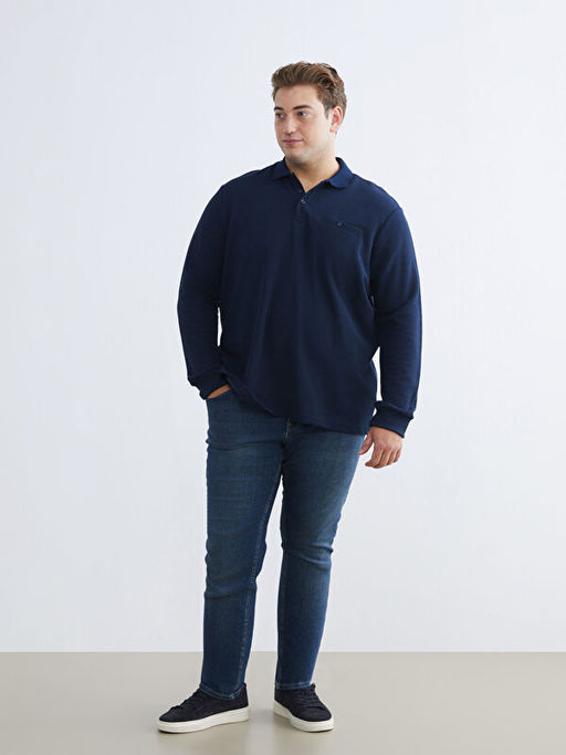 B?y?k Beden Polo Yaka Erkek Sweatshirt