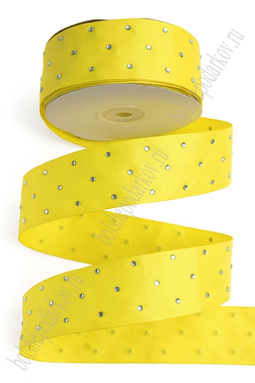 Лента репсовая со стразами 4 см*20 ярд (SF-6072) желтый №15