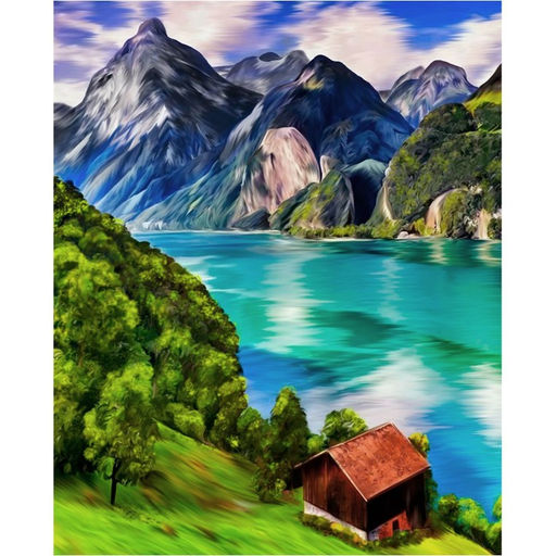 Алмазная мозаика с полным заполнением на холсте «Горное озеро», 40×50 см