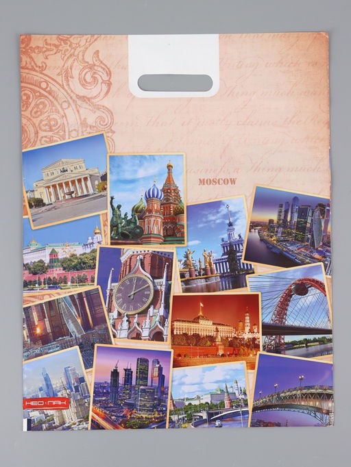 Цена за 25 шт. Пакет "Городская архитектура, полиэтиленовый с вырубной ручкой, 38х47 см, 60 мкм