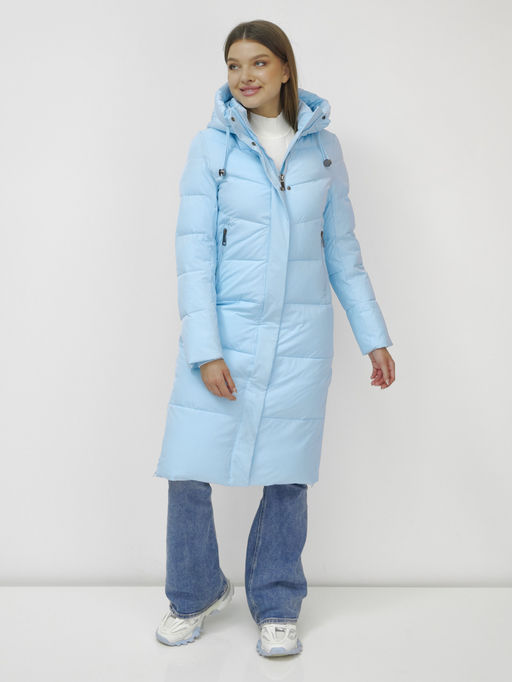 Пальто утепленное стеганное зимнее с капюшоном женское голубого цвета 9636_1Gl - Mtforce фото 14
