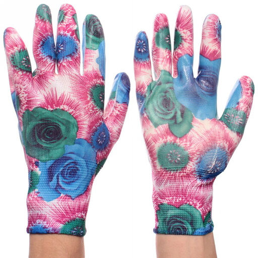 Цена за 12 шт. Перчатки нейлоновые "Фантазия-Дивная роза" с резиновым покрытием полуоблитые 8 р-р ДоброСад