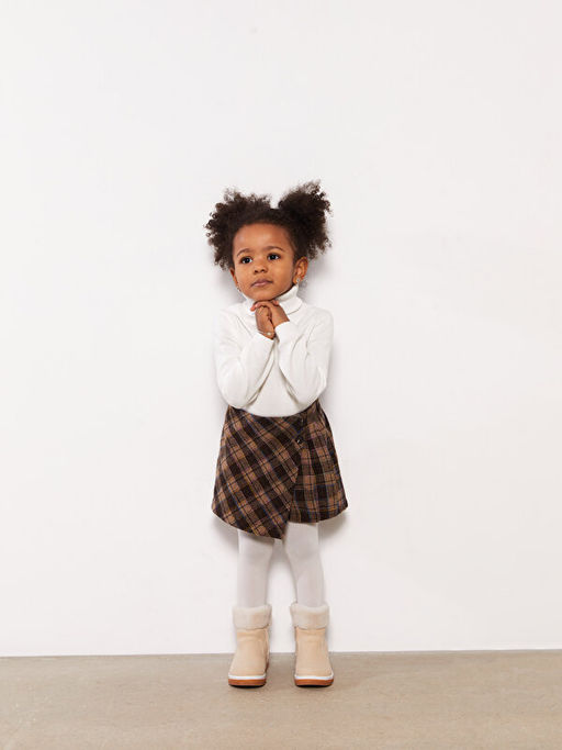 Beli Lastikli Ekose Desenli K?z Bebek ?ort Etek ve K?lotlu ?orap 2li Tak?m