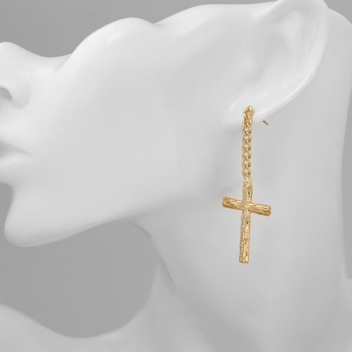 Серьги металл Крест и цепочка плетение, цвет золото - Qf фото 3