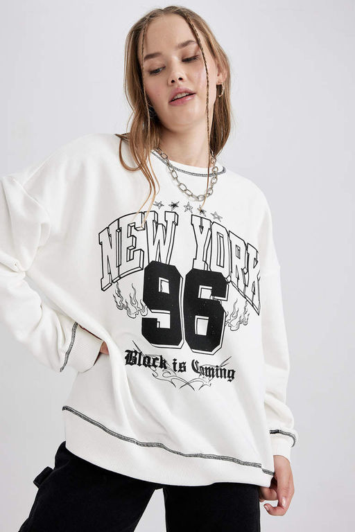 Толстый толстый свитшот Cool Oversize с круглым вырезом - Defacto фото 5