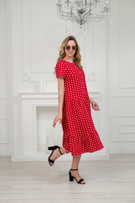 Платье женское из кулирки Кармелита горошек на красном - Амадэль фото 9