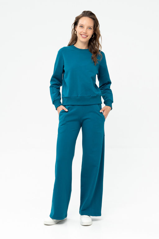 Джемпер из мягкого хлопкового футера 451L3-37 т.бирюзовый - Solo mio фото 2