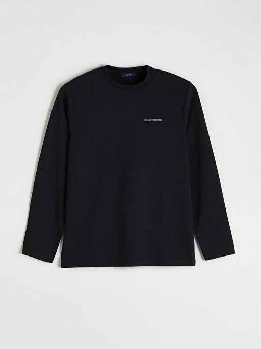 Bisiklet Yaka Bask?l? Erkek Sweatshirt