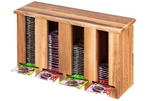 Подставка для чайных пакетиков 33*10,5*20 см с 4-мя отделениями, вертикальная с откидной крышкой