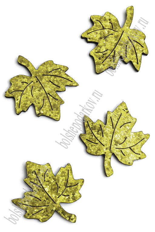 Лазерная вырубка из кожзама "Кленовый листик №2" 4,2*4,5 см (10 шт) золото, несклеенная
