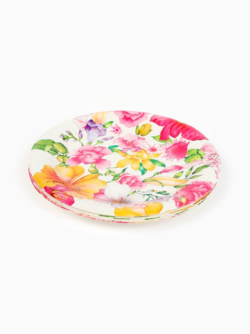 Цена за 10 шт. Тарелка одноразовая бумажная Акварельные цветы, белая, 18 см