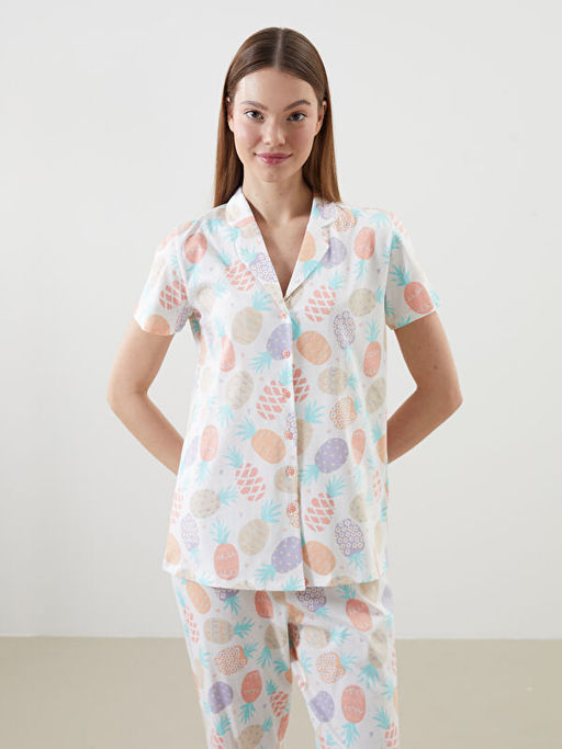 G?mlek Yaka Desenli Kad?n Pijama Tak?m?