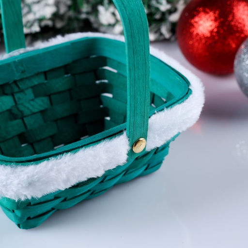 Корзина плетёная для хранения «Новогодняя», 15×12×7.5 см, ручка h=17.5 см, зелёная