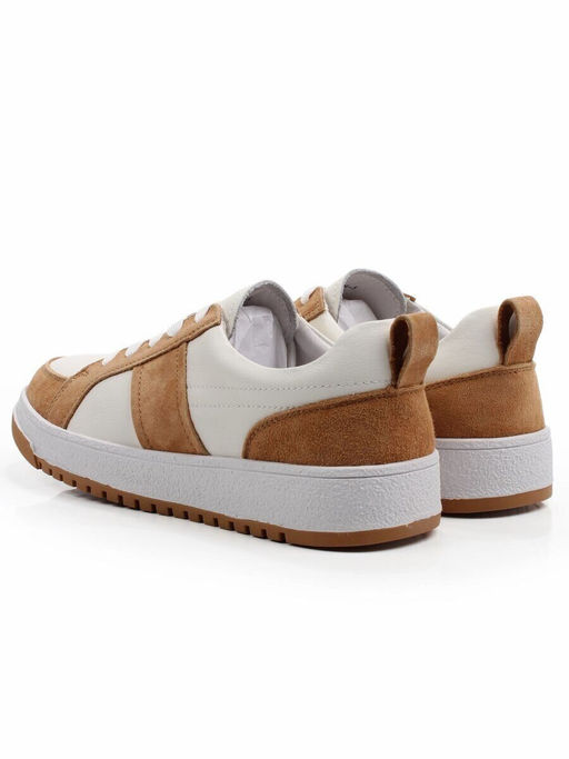 03-C934-5 WHITE/BROWN Кеды кожаные женские (натуральная кожа, натуральная замша)