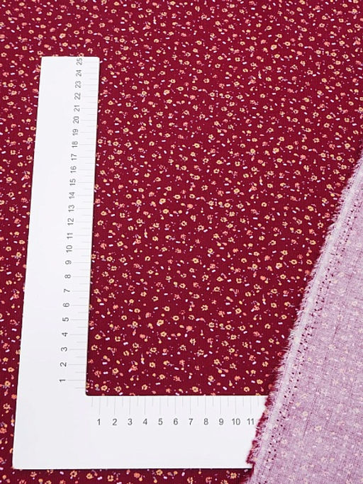 Микровельвет Маленькие лютики на темно-малиновом, ш.1.1м, хлопок-100%, 130гр/м.кв - Купава фото 5