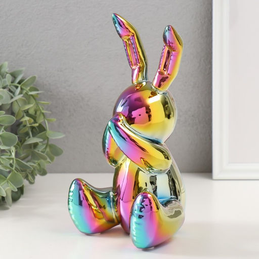 Фигурка керамика Зайка спрятал носик, зелёный хамелеон, 11?12?22 см