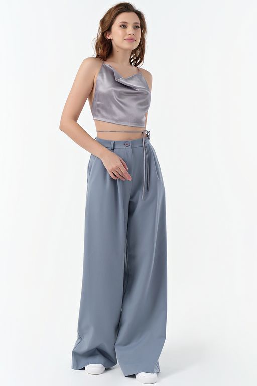 Кроп-топ атласный на бретелях в полоску ONE SIZE