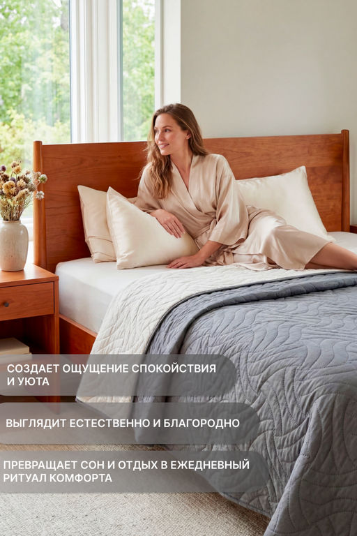 Покрывало стеганое двустороннее Moleskin серое/бежевое