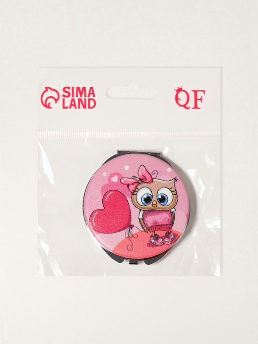 Зеркало складное «Совята», d=6 см, искусственная кожа, с увеличением х2, розовое