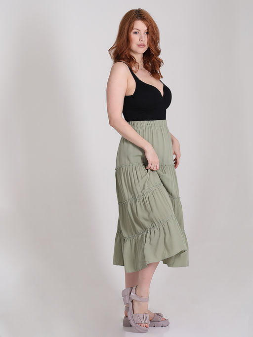 Юбка фисташковая ярусная больших размеров - Almond фото 6
