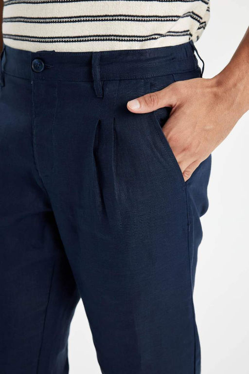 Укороченные льняные брюки с двойными штанинами - Defacto фото 6