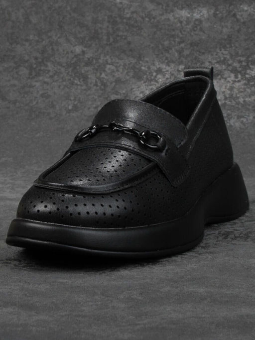 03-YD14-3D BLACK Лоферы женские (натуральная кожа)