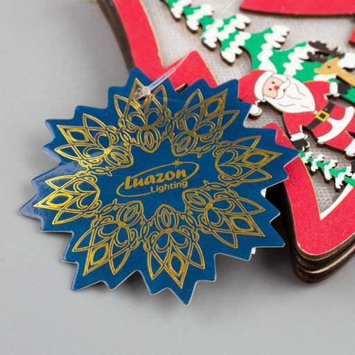 Ёлочная игрушка Красная ёлочка с Дедом Морозом, 11х11х1.5 см, от батареек, свечение RGB - Luazon lighting фото 4