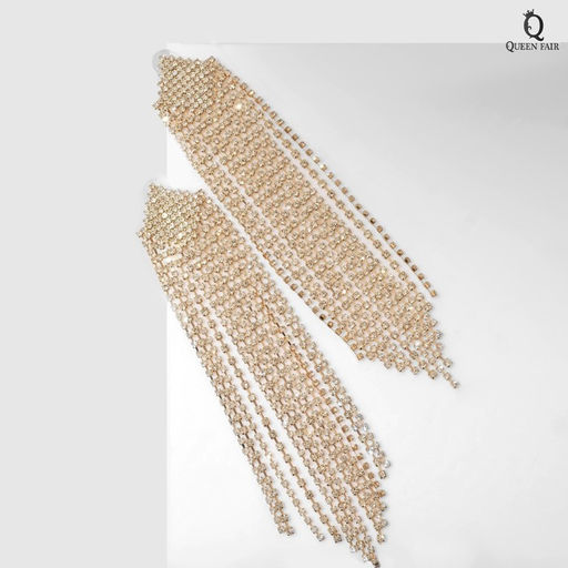 Серьги висячие со стразами Водопад ромбы, цвет белый в золоте, 17см - Queen fair фото 3