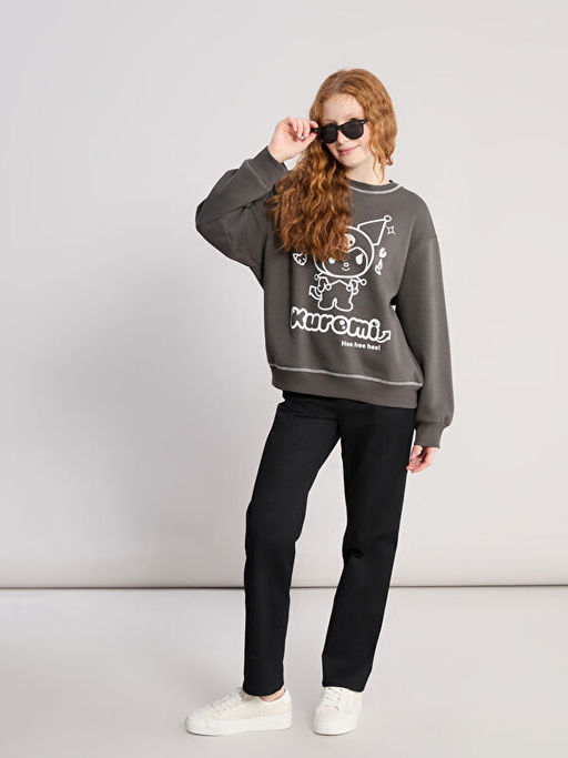 Bisiklet Yaka Kuromi Bask?l? K?z ?ocuk Sweatshirt