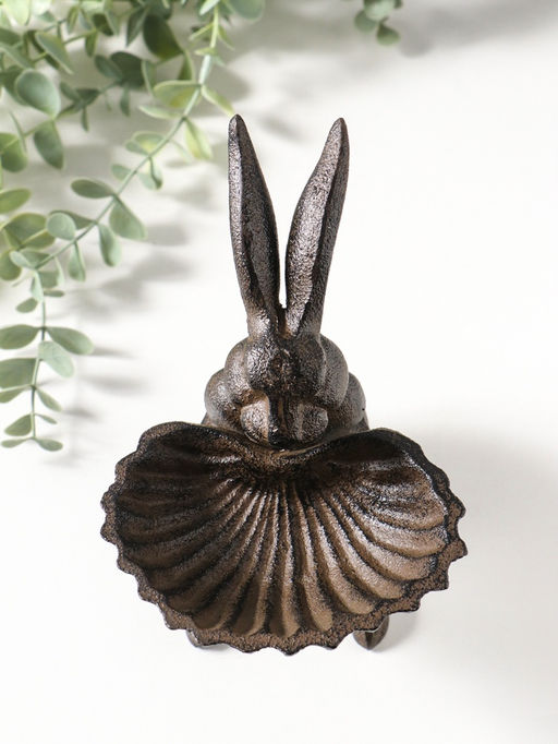 Фигурка - подставка для мелочей, кормушка для птиц Заяц с ракушкой, чугун, 14?11.5?16.5 см