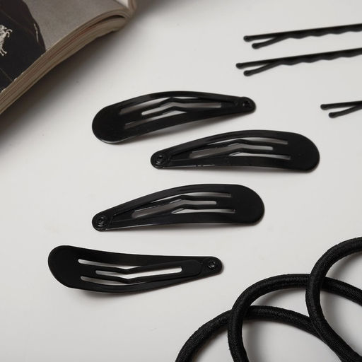 Цена за 6 шт. Набор для волос «Классика люкс», 10 резинок, 4 заколки, 4 невидимки 4.5 см, чёрный