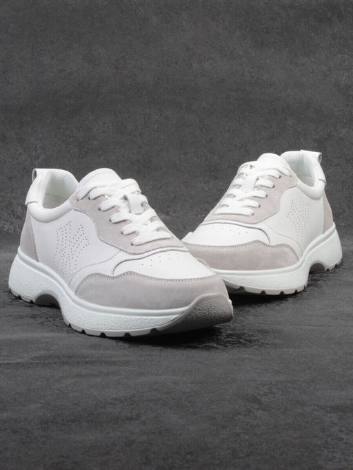 03-YC527-2 WHITE/GRAY Кроссовки женские (натуральная кожа)
