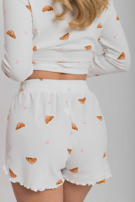 Пижама лонгслив и шорты из интерлока М325418мк молочный/коричневый - Елена фото 6