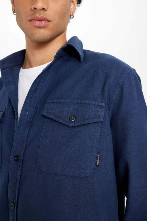 Хлопковая рубашка обычного кроя с длинными рукавами - Defacto фото 5