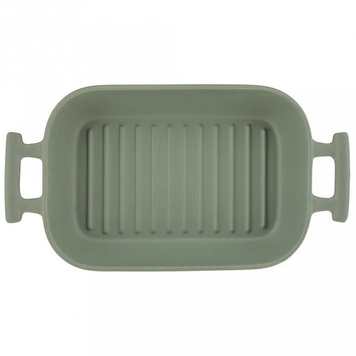Форма для запекания керамическая "Модерн" 700мл, 19,8х13,8х5см, гриль, прямоугольная, 2 ручки, общая длина 25см, зеленый, в коробке (Китай)