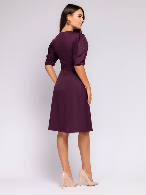 Платье бордовое длины миди с пышными рукавами - 1001dress фото 3