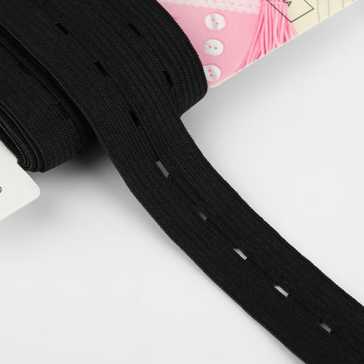 Цена за 2 шт. Резинка вязаная, перфорированная, 20 мм, 2.4±0.5 м, чёрная