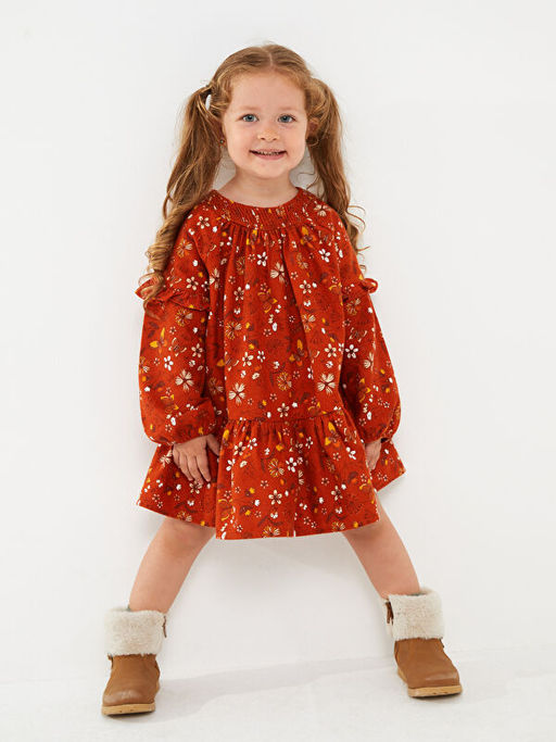 Bisiklet Yaka Uzun Kollu Bask?l? K?z Bebek Elbise - Waikiki фото 3