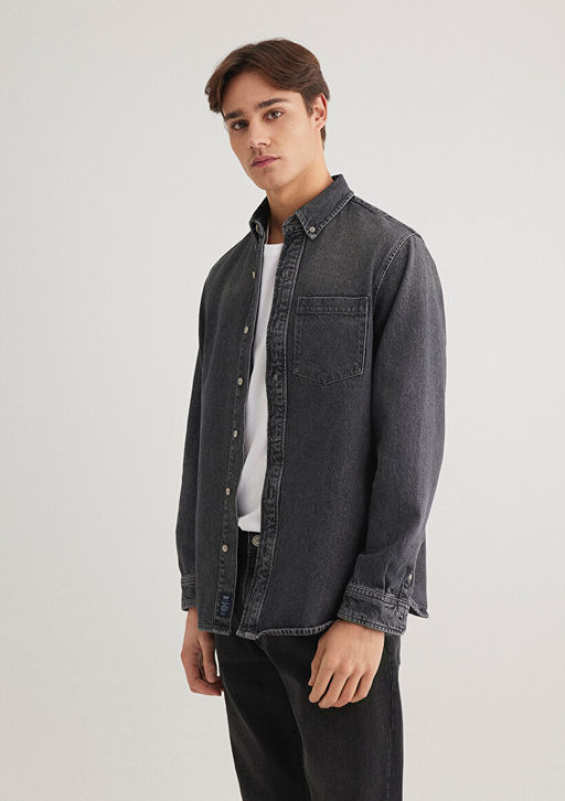 Jayden Classic Denim Antrasit Jean Gomlek - Mavi фото 2