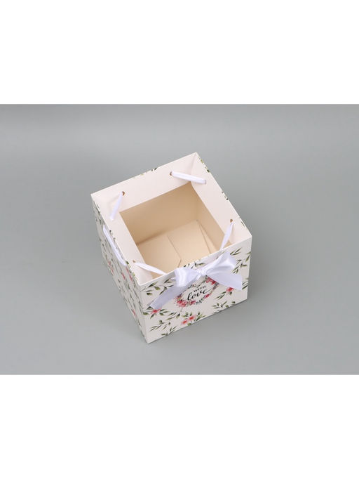 Цена за 5 шт. Коробка - переноска подарочная для цветов «С любовью», 19×19×19 см, с лентами