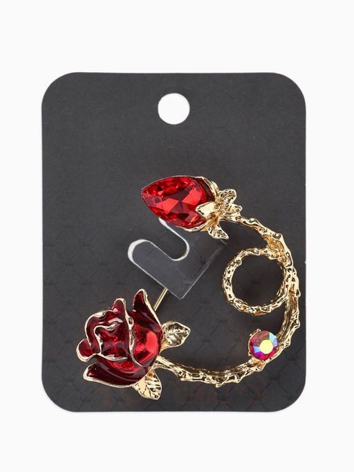 Брошь «Цветок» роза бутон, цвет красный в золоте