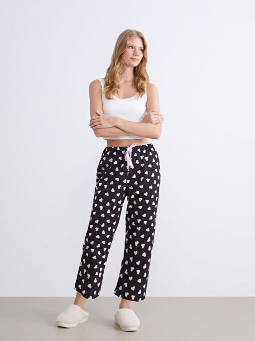 Beli Lastikli Bask?l? Kad?n Kapri Pijama Alt?