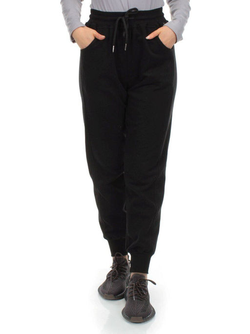 MC903-1 BLACK Брюки спортивные женские (100% хлопок) - Фабричный китай фото 2