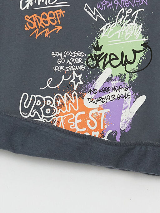 Bisiklet Yaka Bask?l? Uzun Kollu Erkek ?ocuk Sweatshirt - Waikiki фото 3