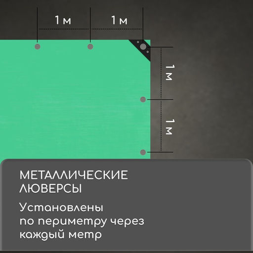 Тент защитный, 8×6 м, плотность 120 г/м², УФ, люверсы шаг 1 м, зелёный
