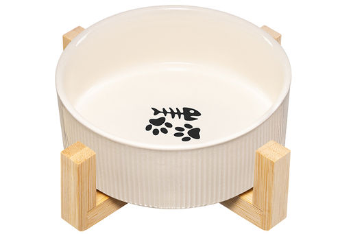 Миска для домашних питомцев 300 мл 12,5*12,5*6 см, с бамбуковой подставкой, молочная - Elan gallery фото 5